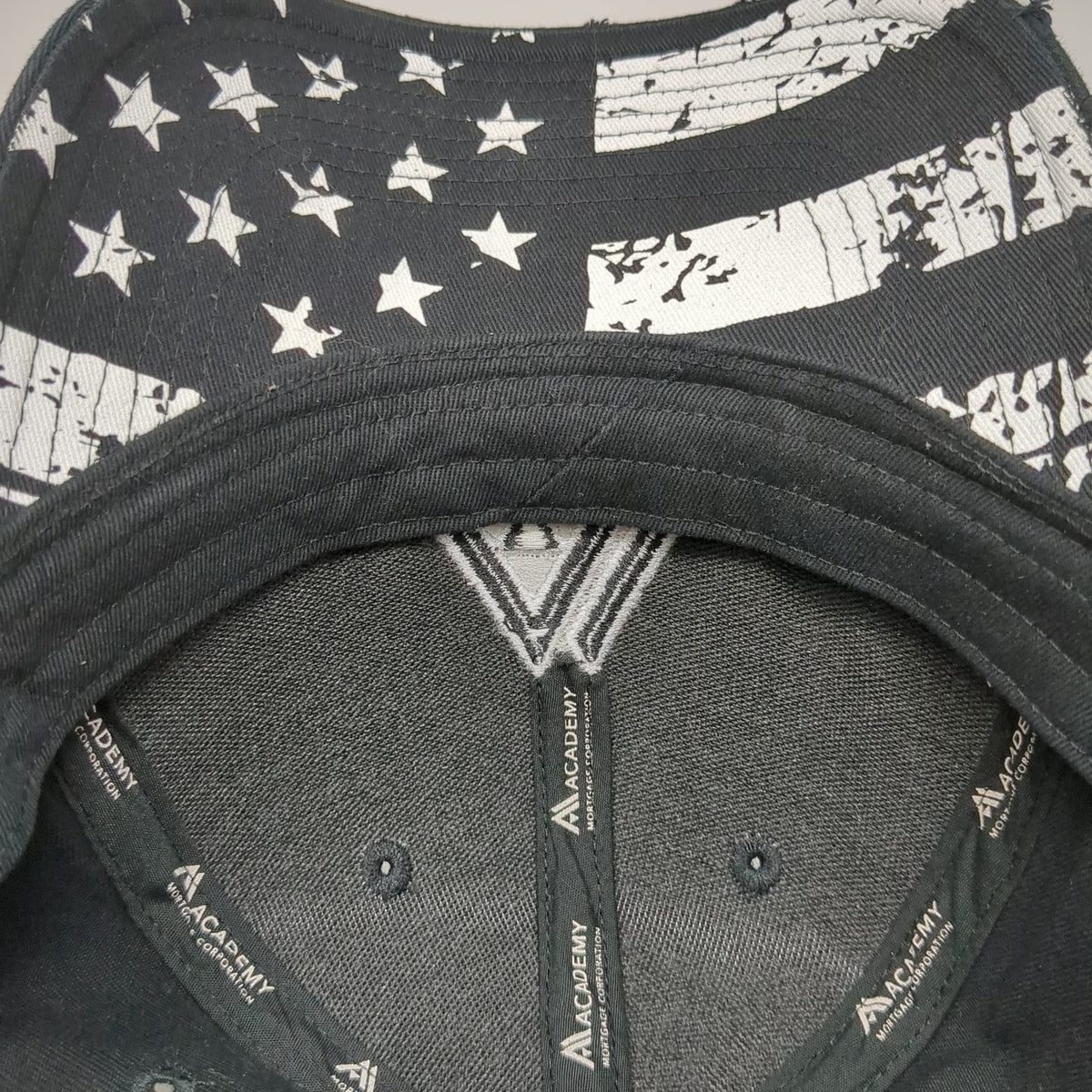 Academy Mortgage Snapback Hat Black One Size Distressed American Flag Underbrim