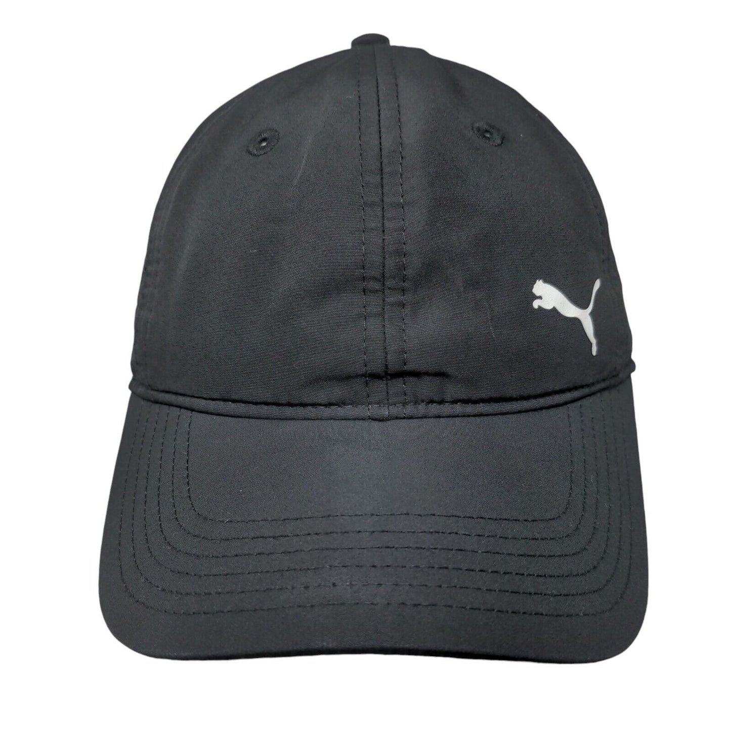 Puma Strapback Hat Black One Size Adjustable Solid 6 Panel Vent Holes