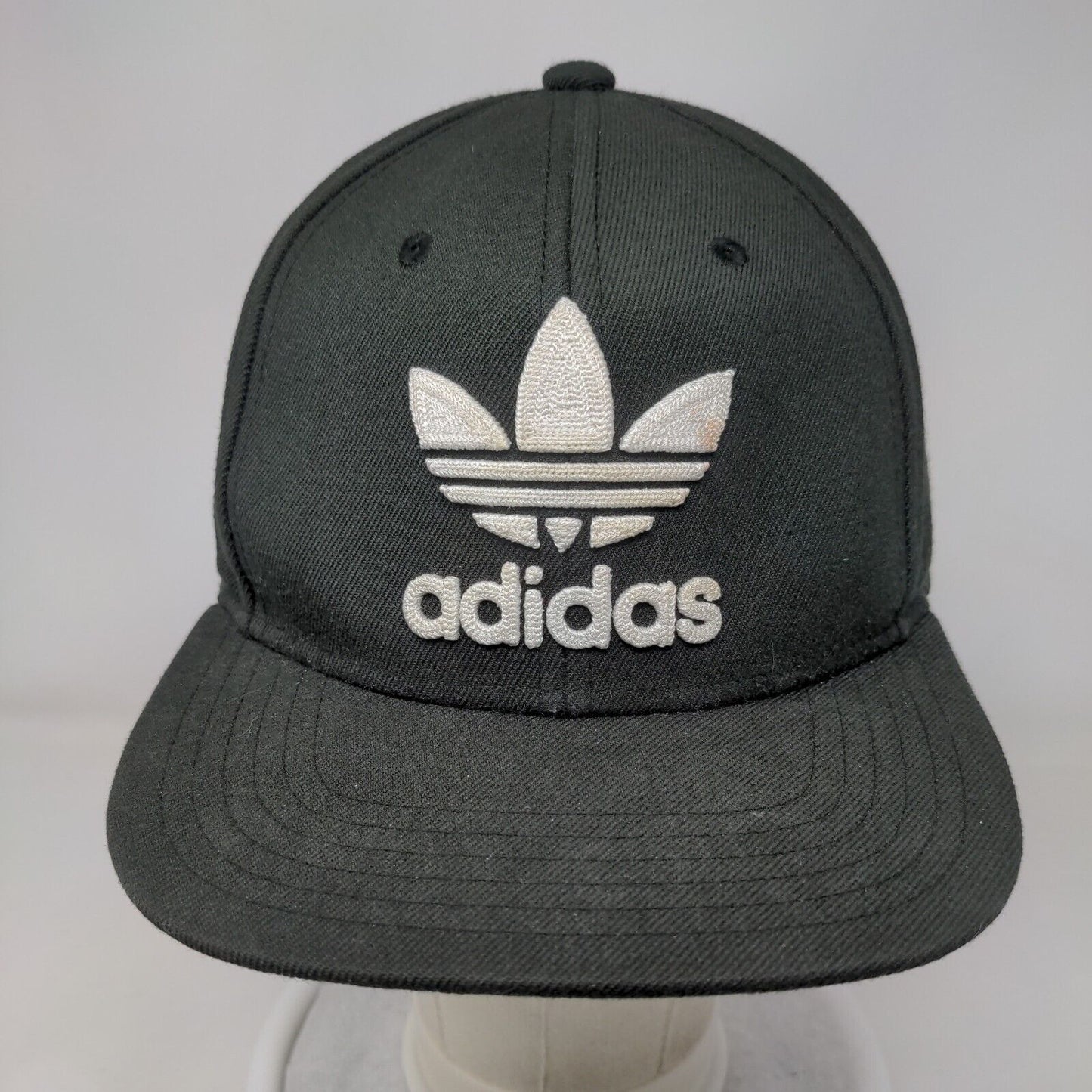 Adidas Trefoil Snapback Hat Black OSFM Embroidered 6 Panel Vent Holes