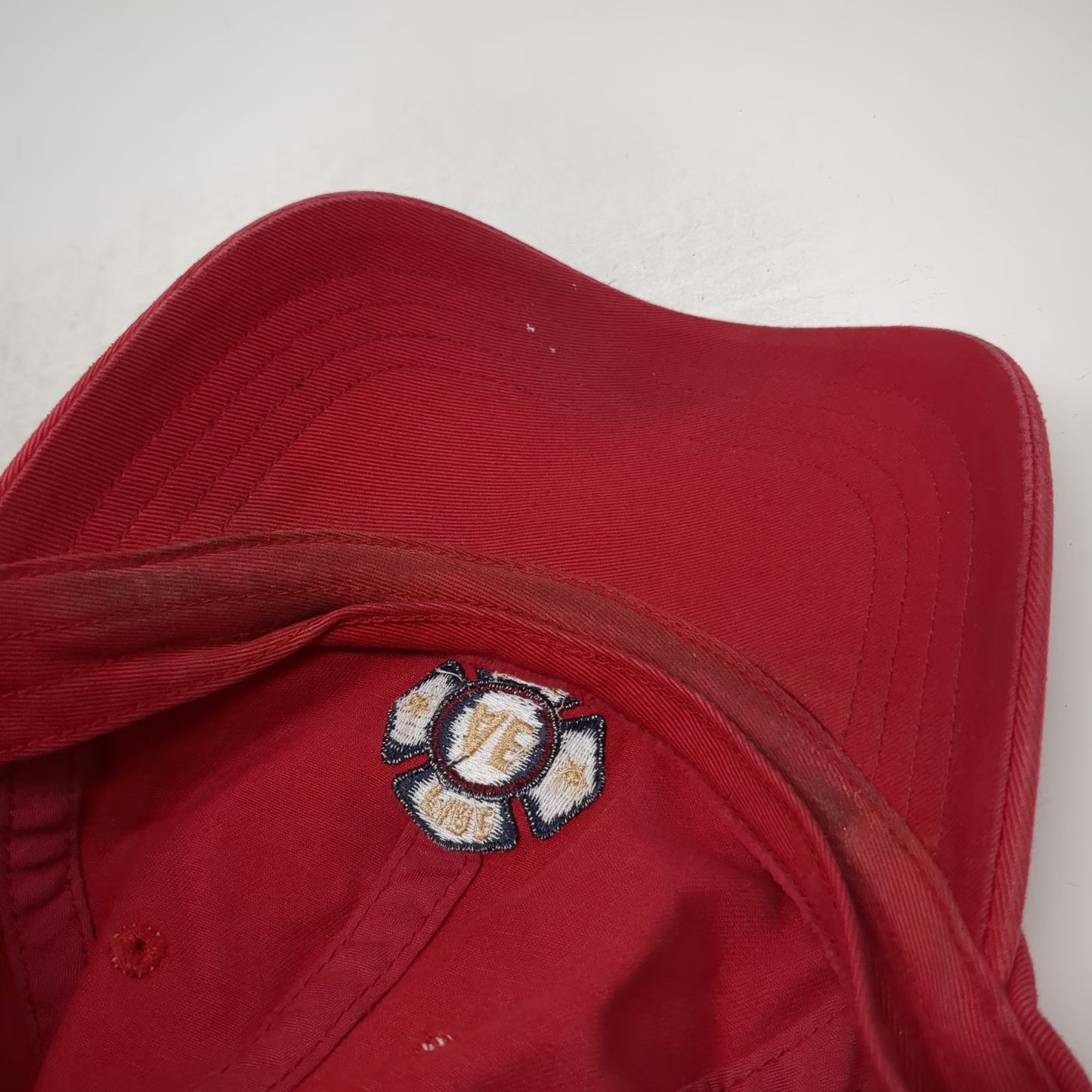 American Eagle AE Performance Red Baseball Cap Leather Strap Fire Dept Vintage