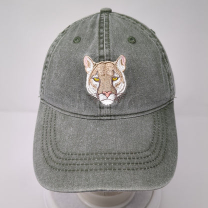 Lion Face Slideback Hat Green One Size Adjustable Embroidered 6 Panel Eco Cotton