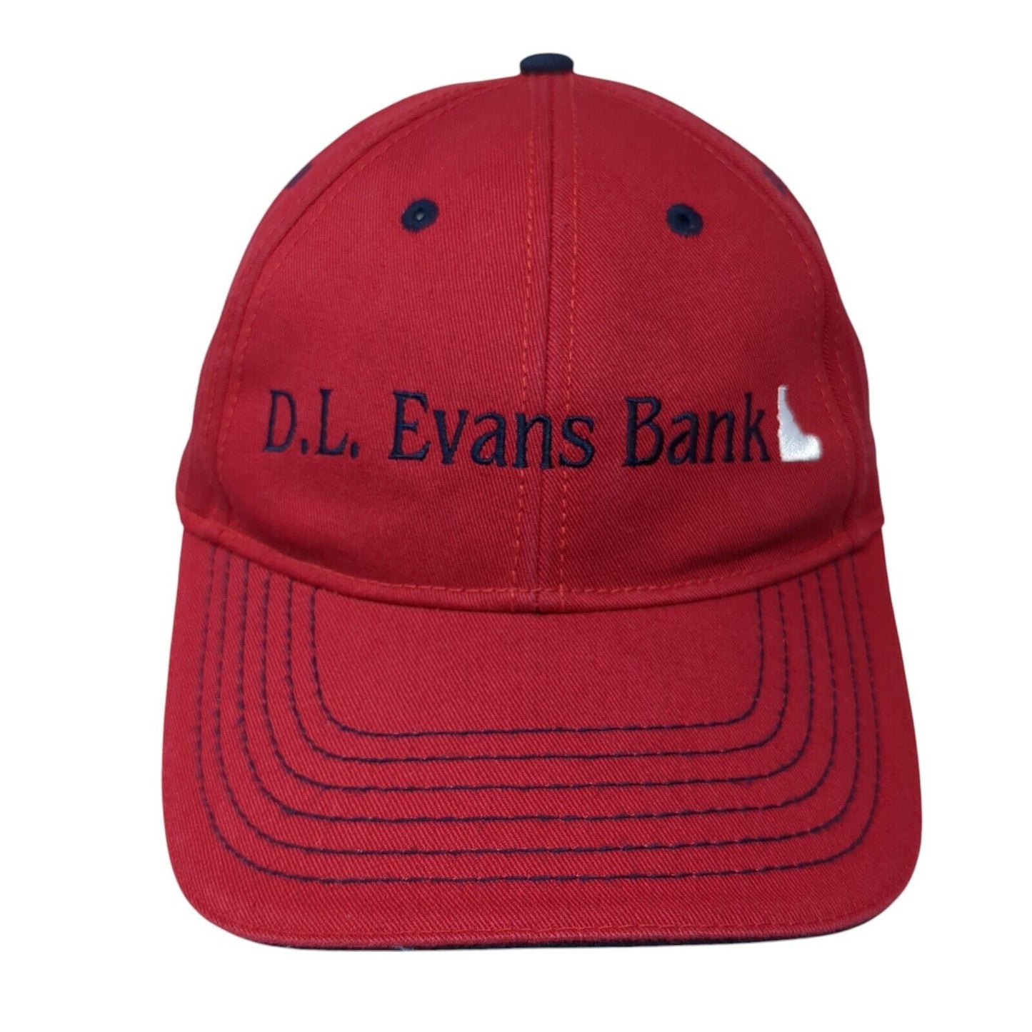 D.L. Evans Bank Strapback Hat Red One Size Adjustable Embroidered Cotton