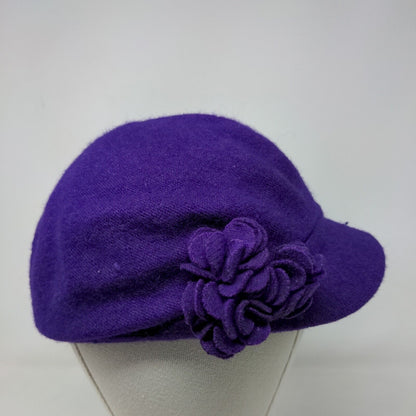 K Products Women's Knit Hat Purple Wool Nylon Blend Floral Accent