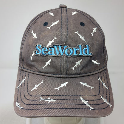 SeaWorld Baseball Cap Blue One Size Sharks Embroidered Cotton Slideback Hat