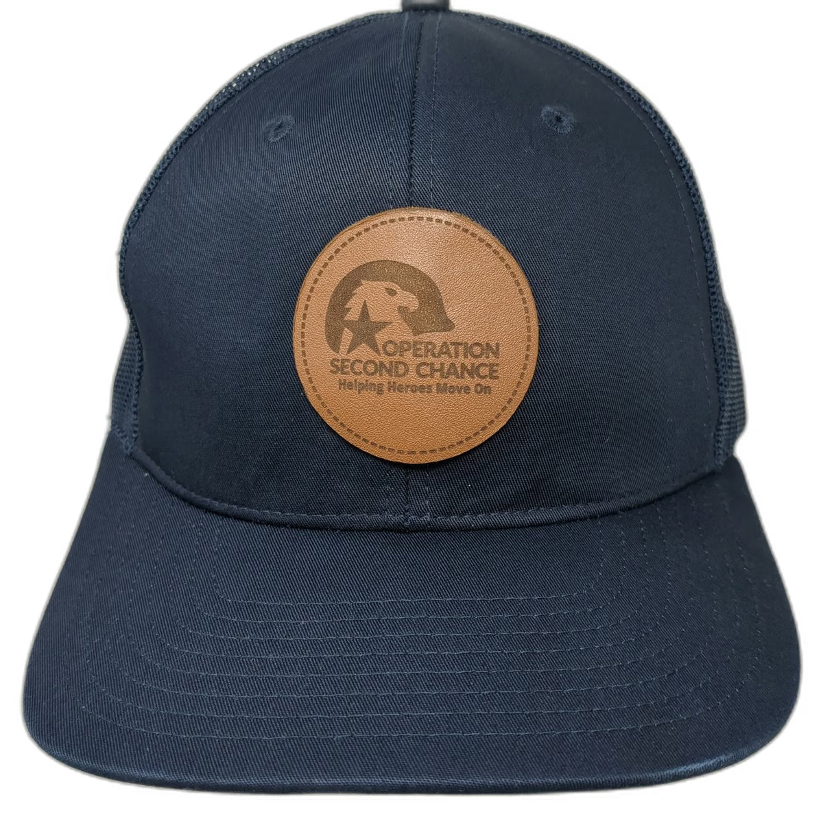 Richardson Trucker Hat Blue One Size Operation Second Chance Leather Mesh Patch