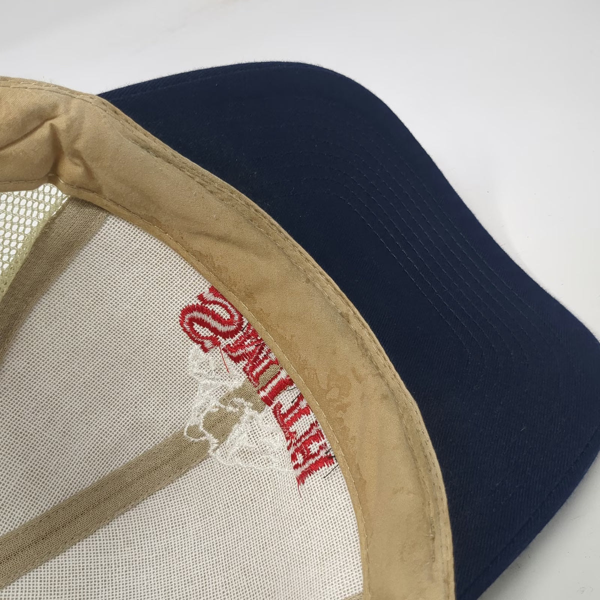 Otto Trucker Hat Beige Blue Smith Power Products Mountain Logo One Size Snapback