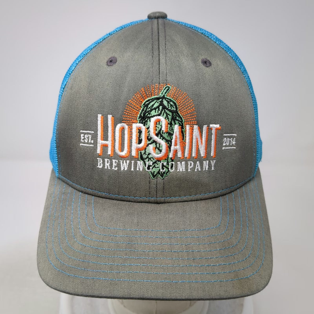 Richardson Trucker Hat Gray Blue One Size HopSaint Brewing Brewery Mesh Snapback