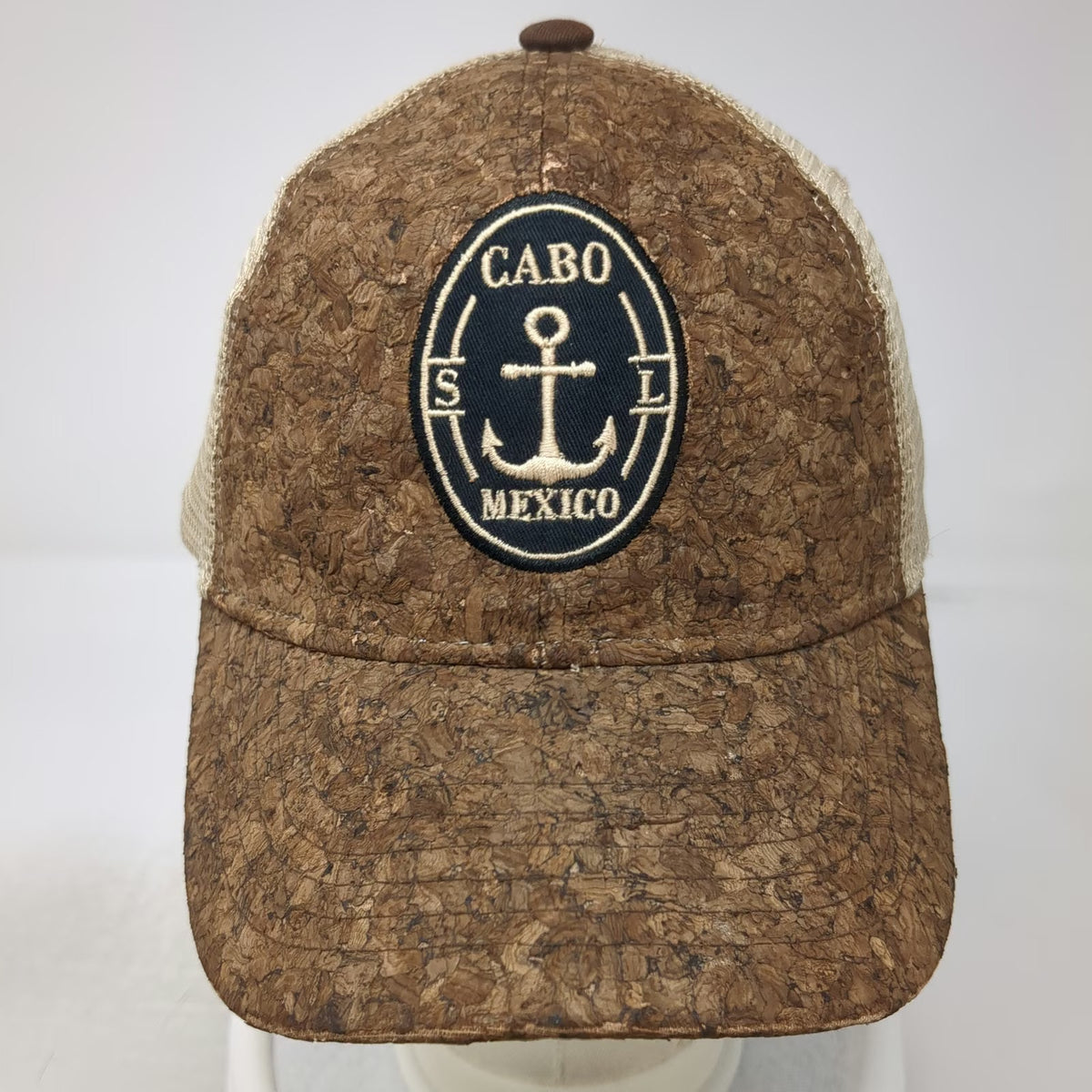 Invasion Trucker Hat Brown One Size Cork Cabo Mexico Anchor Patch Nautical Cap