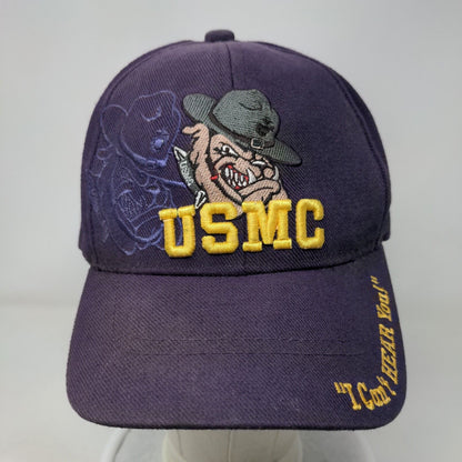 USMC Bulldog I Can't Hear You Strapback Hat Purple OSFA Embroidered