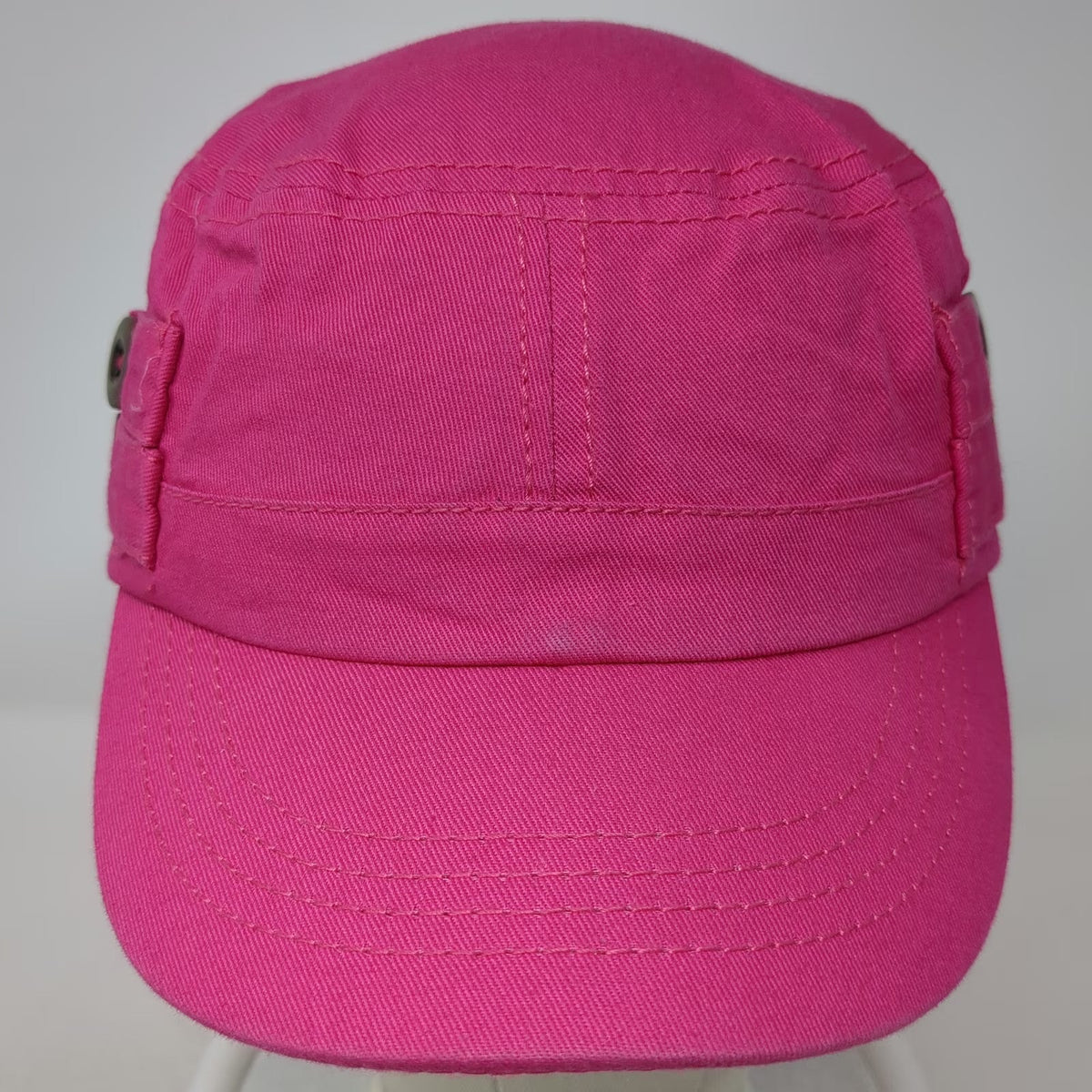 Old Navy Army Cap Pink One Size Strapback Side Buttons Cadet Cotton Flat Top Hat