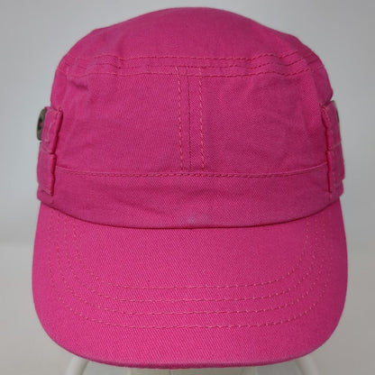 Old Navy Army Cap Pink One Size Strapback Side Buttons Cadet Cotton Flat Top Hat