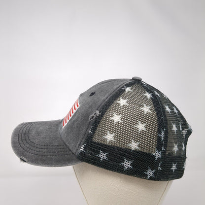 USA Flag Strapback Trucker Hat Gray One Size Distressed Patriotic Mesh Back