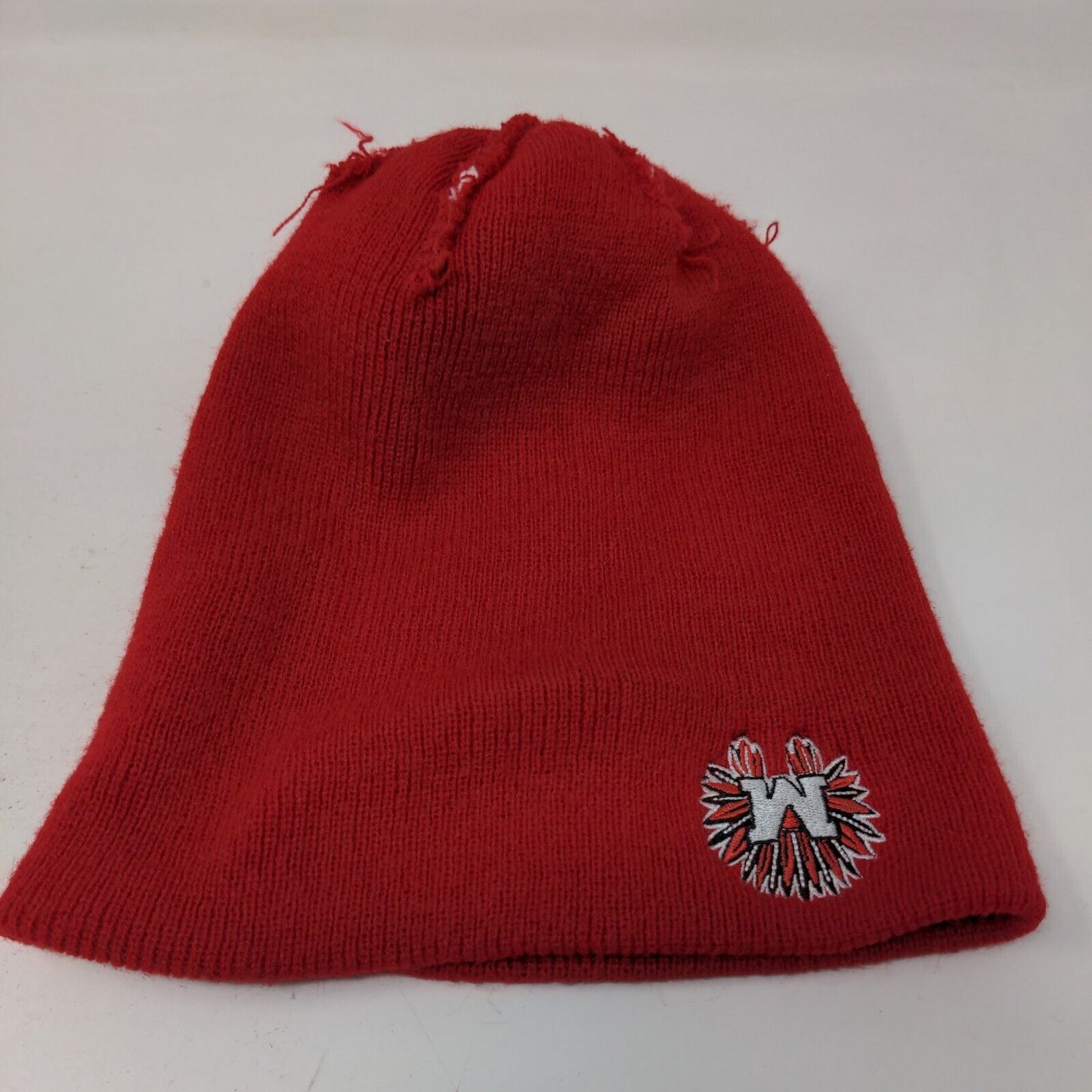Unbranded Men's Knit Beanie Hat Red White Striped Embroidered M Indian Headdress