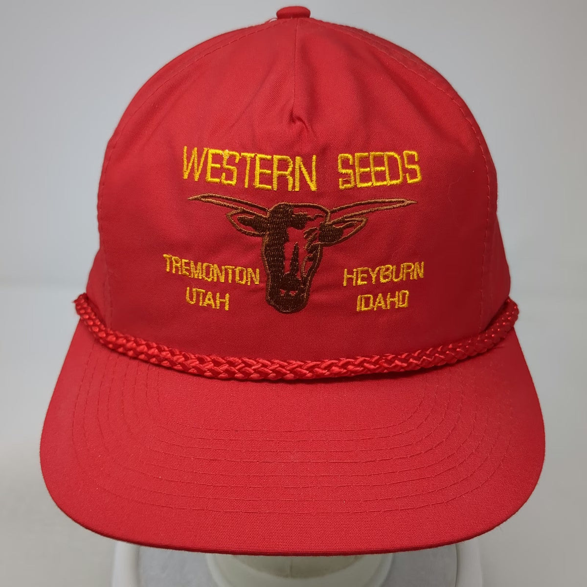 Head To Toe 5 Panel Red One Size Western Seeds Longhorn Rope Brim Utah Idaho Hat