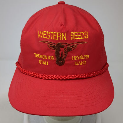 Head To Toe 5 Panel Red One Size Western Seeds Longhorn Rope Brim Utah Idaho Hat