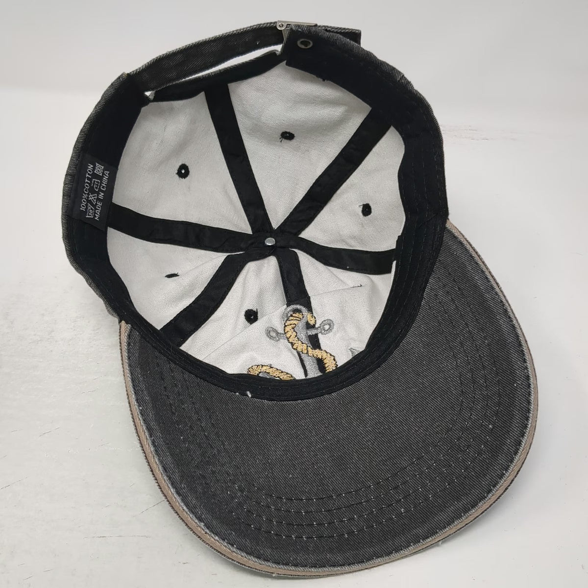 Gray Baseball Cap One Size Embroidered Anchor Nautical Distressed Adjustable Hat