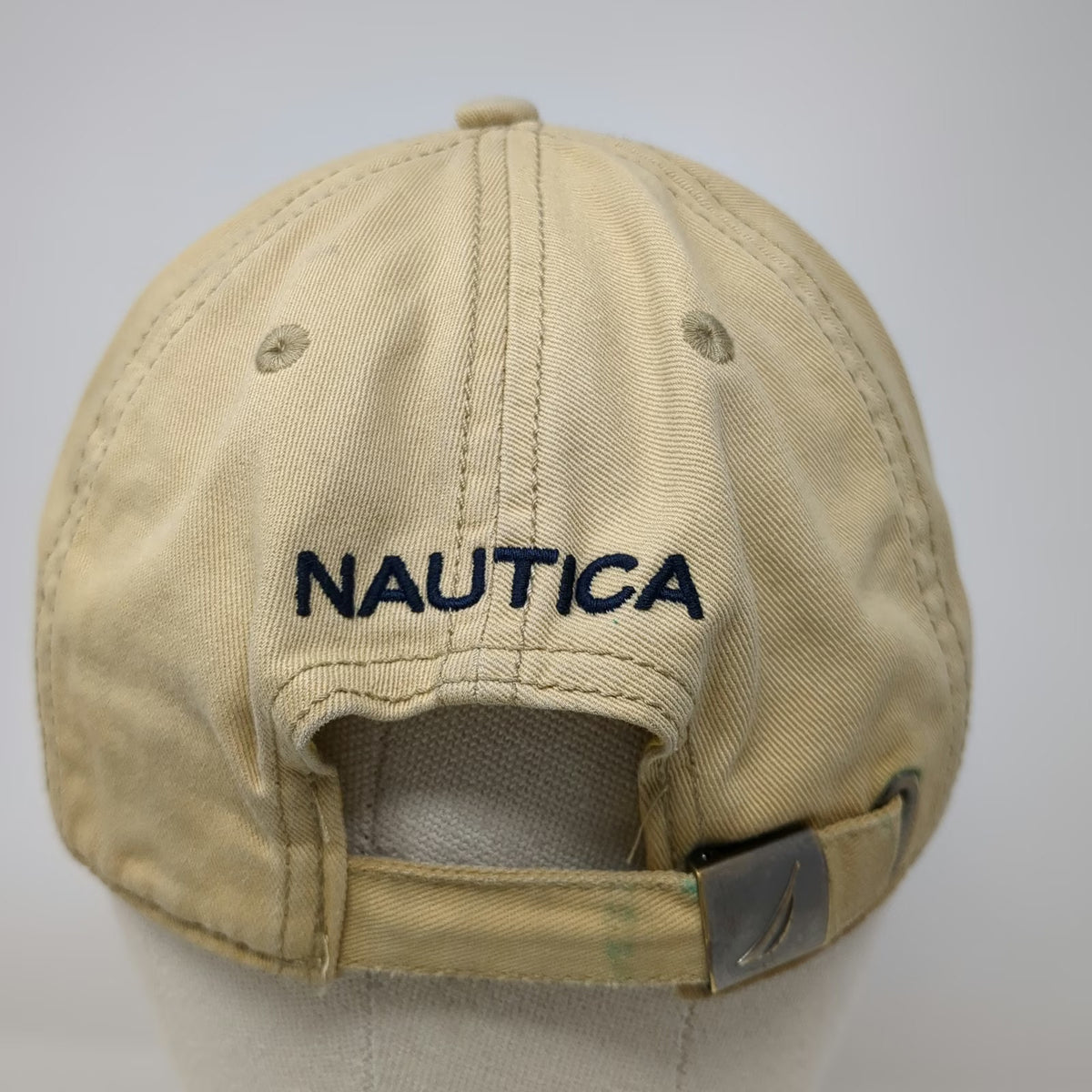 Nautica Baseball Cap Beige One Size Slideback 100% Cotton Blue Sail Strap Hat