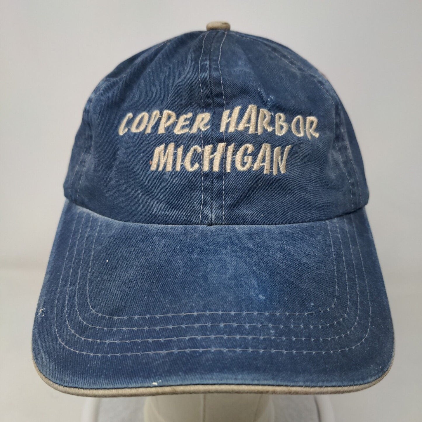 Copper Harbor Michigan Strapback Hat Blue One Size Embroidered