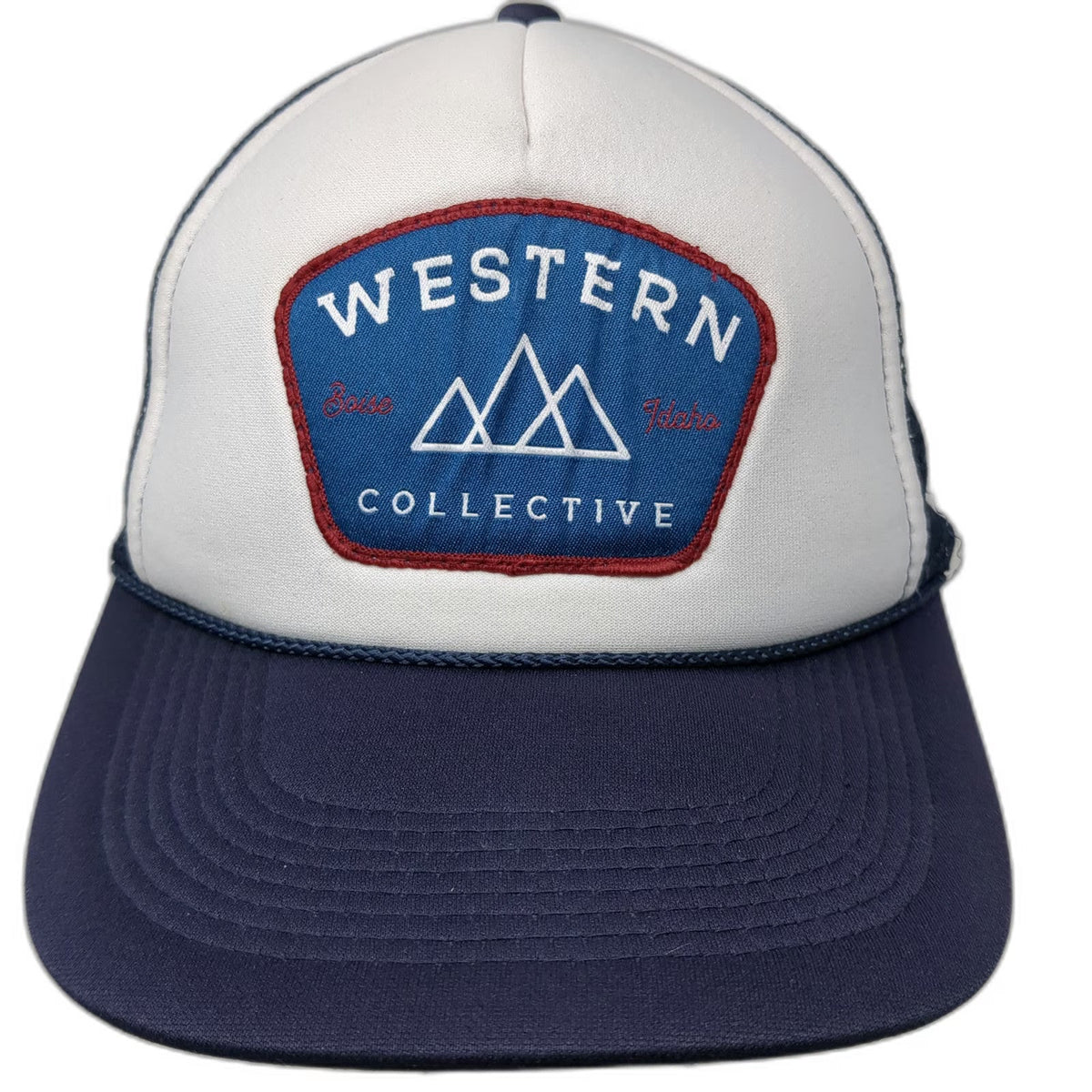 Otto Trucker Hat Blue One Size Western Collective Boise Idaho Mountain Patch