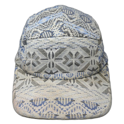 5 Panel Hat Beige Blue Gray Woven Geometric One Size Strapback Tribal Print