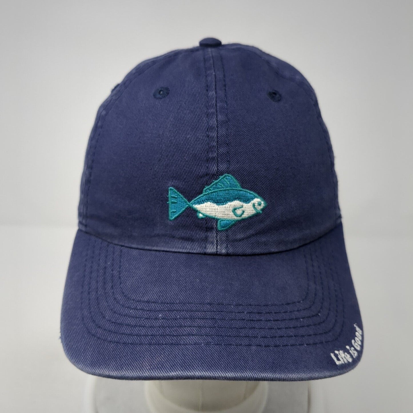 Life is Good Fish Strapback Hat Blue One Size Adjustable Embroidered Cotton