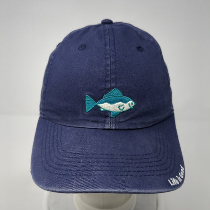 Life is Good Fish Strapback Hat Blue One Size Adjustable Embroidered Cotton