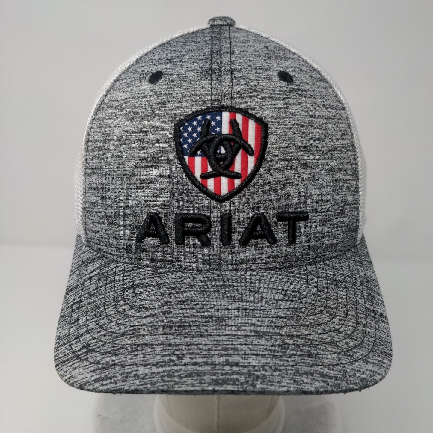 Ariat Snapback Trucker Hat Gray OS Adjustable 110 Flexfit Tech Patriotic Yupoong