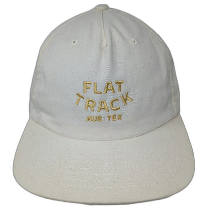 Flat Track Aus Tex 5 Panel Hat Beige One Size Gold Embroidery Made In USA Strap