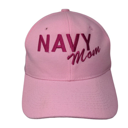 Navy Mom Strapback Hat Pink One Size Adjustable Embroidered Vented Holes 6 Panel