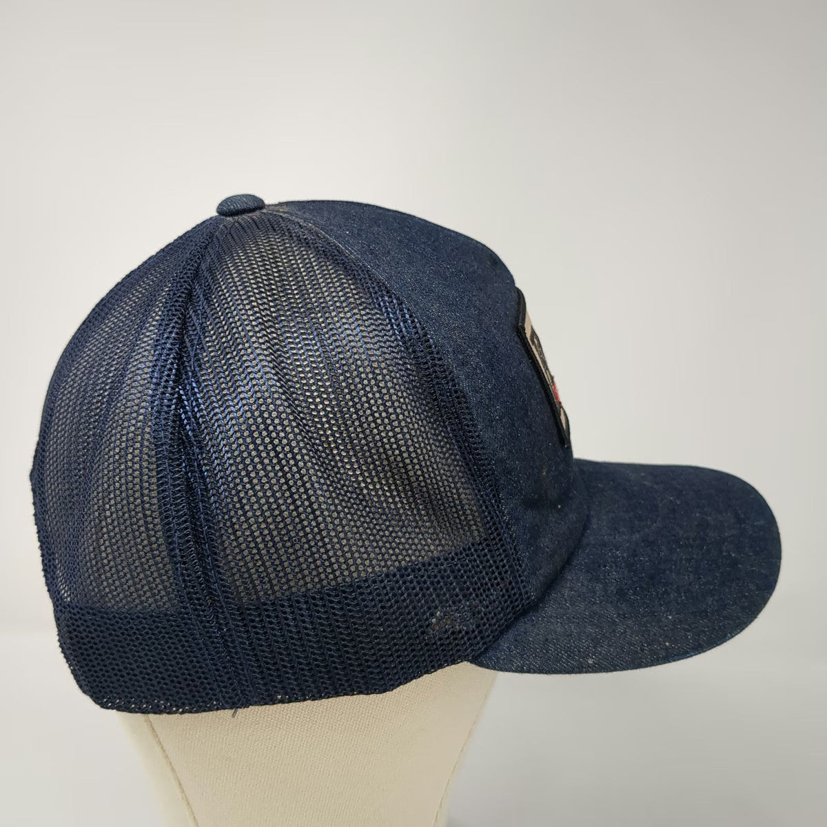 AJ Trucker Hat Blue OSFM Denim Snapback Flakey Jakes Burgers Bakery Beverages