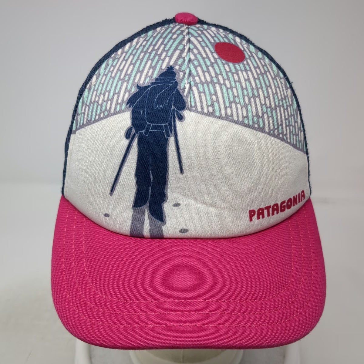 Patagonia Trucker Hat Pink Blue White One Size Mesh Back Snapback Hiker Mountain