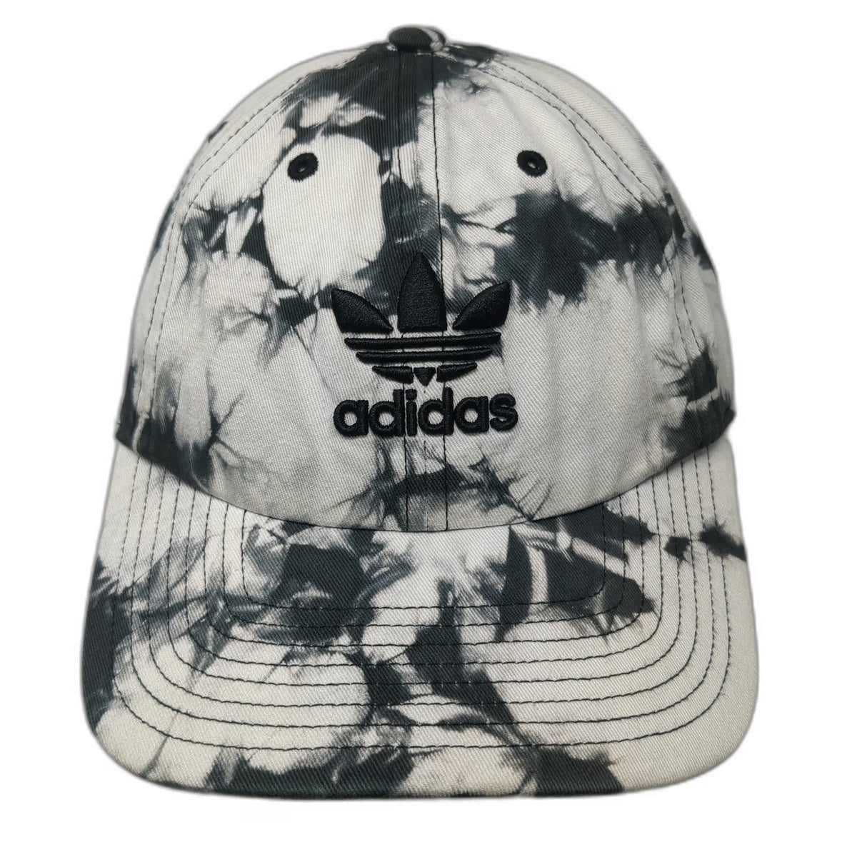Adidas Baseball Cap White Black Tie-Dye One Size Trefoil Logo Cotton Strap Hat