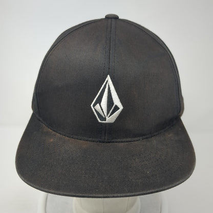 Volcom Snapback Hat Black One Size Adjustable Embroidered Vented Holes 6 Panel