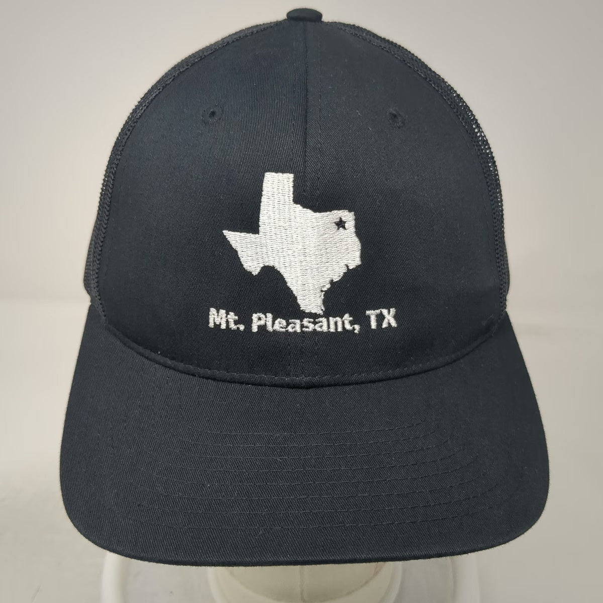 Richardson Trucker Hat Black OSFM Mt. Pleasant TX Texas Embroidered Mesh Back