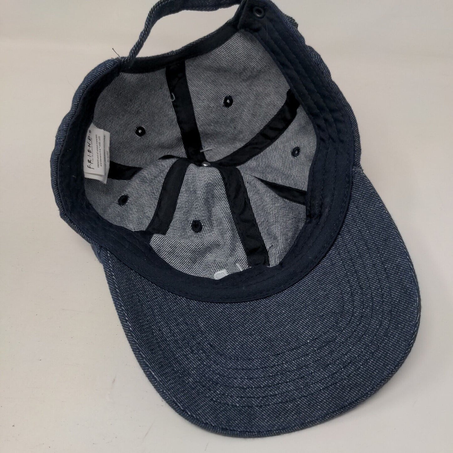 FRIENDS Slideback Hat Blue One Size Adjustable Embroidered 6 Panel Denim Cotton