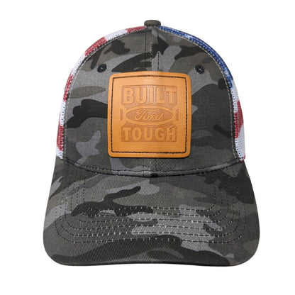 Ford Built Tough Snapback Trucker Hat Camouflage One Size Adjustable Patriotic