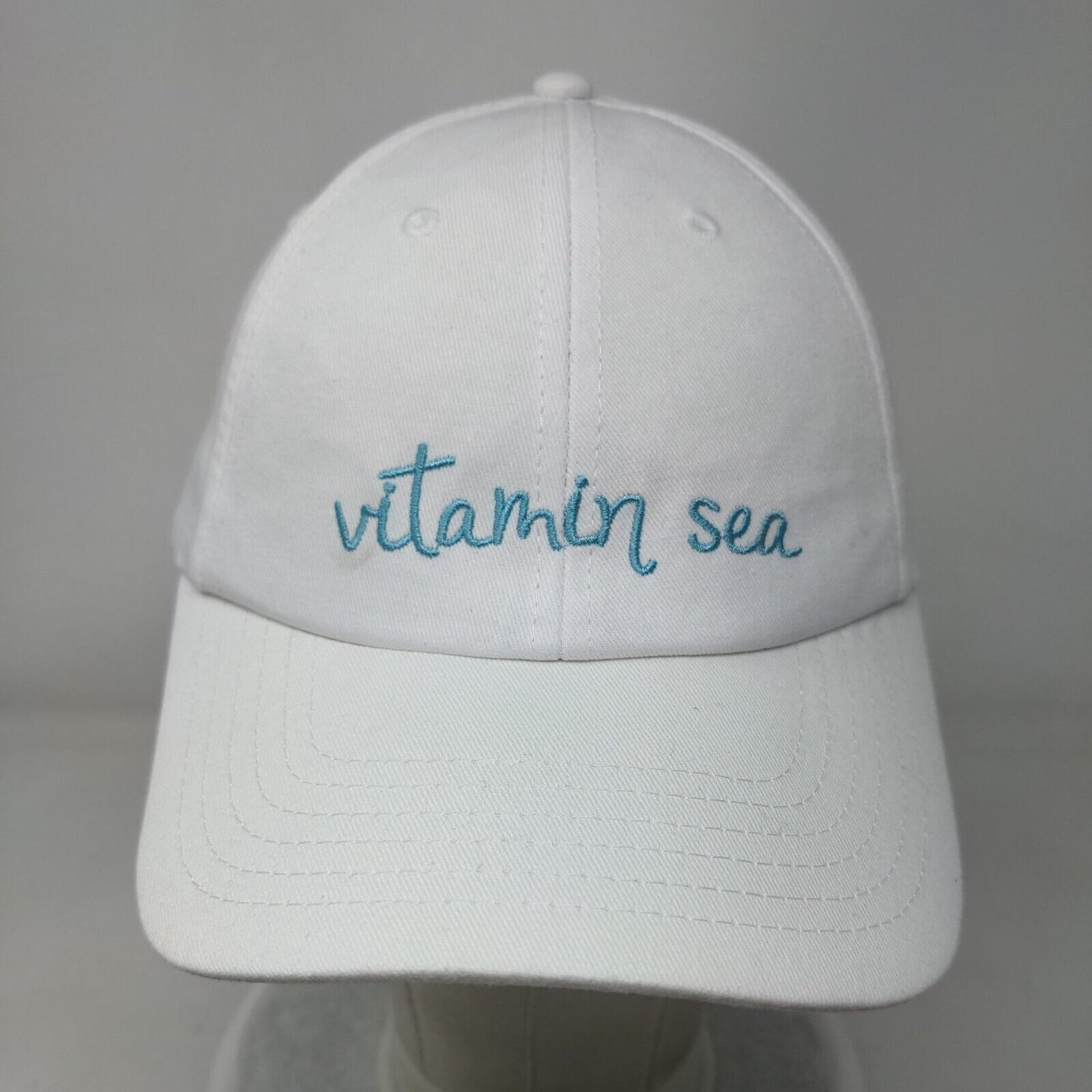 Vitamin Sea Strapback Hat White OSFM Adjustable Embroidered 6 Panel Cotton
