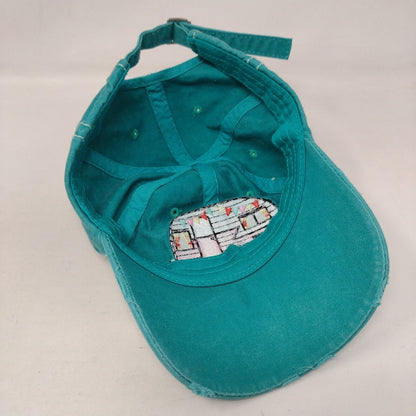 Happy Camper Slideback Hat Greenish-Blue One Size Adjustable Distressed Cotton