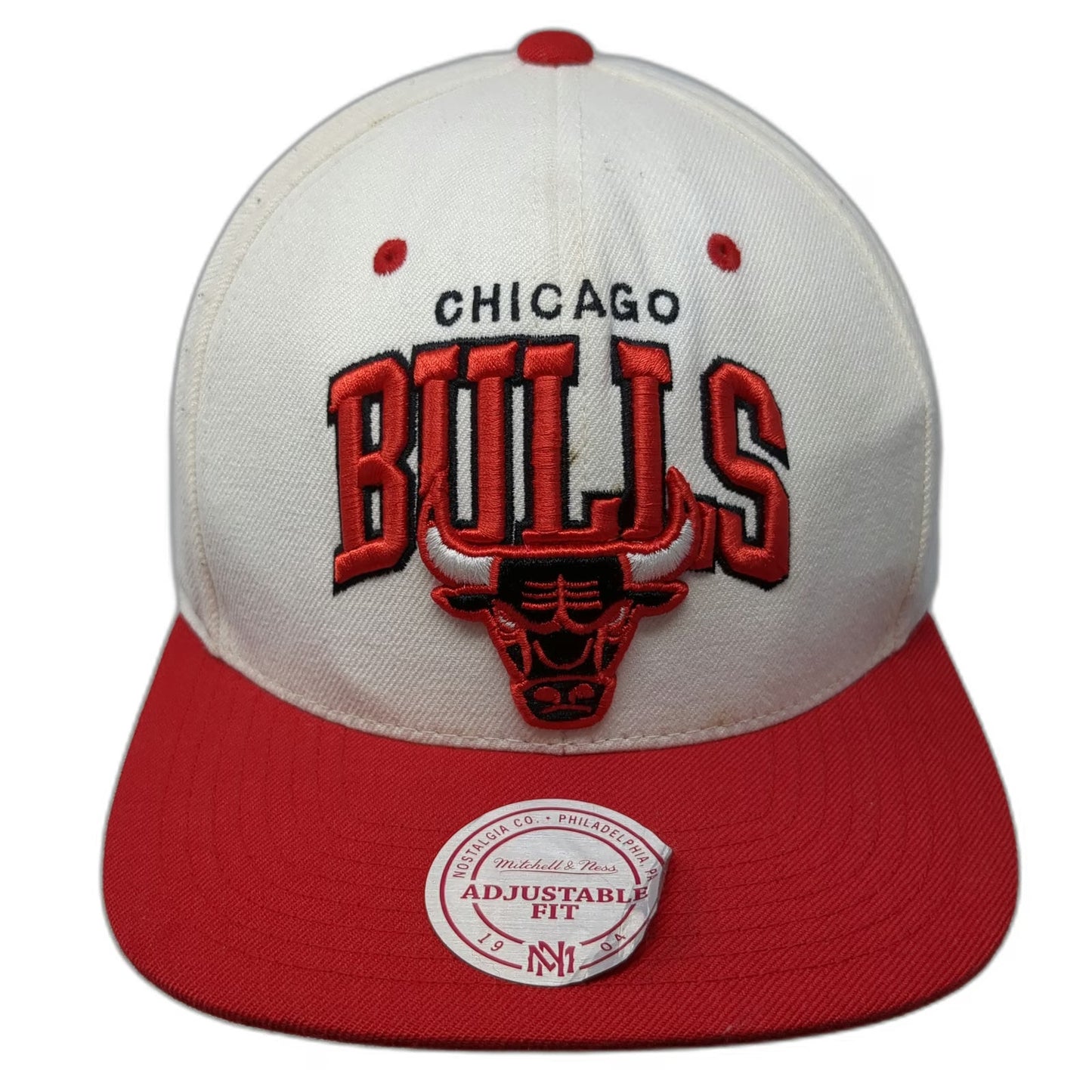 Mitchell & Ness Chicago Bulls NBA Snapback Hat White Red One Size Green Bottom