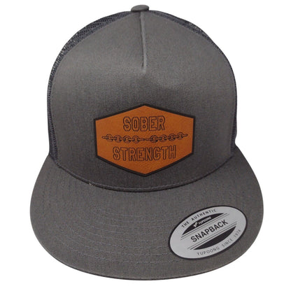 Sober Strength Patch Snapback Mesh Back Trucker Hat Gray OSFA Yupoong