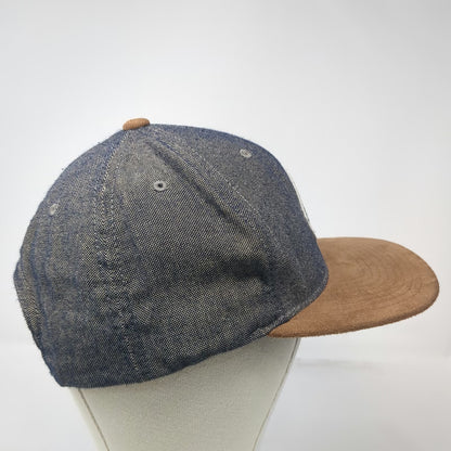 Brixton Snapback Hat Blue Brown One Size Denim Suede Flat Brim Logo Patch