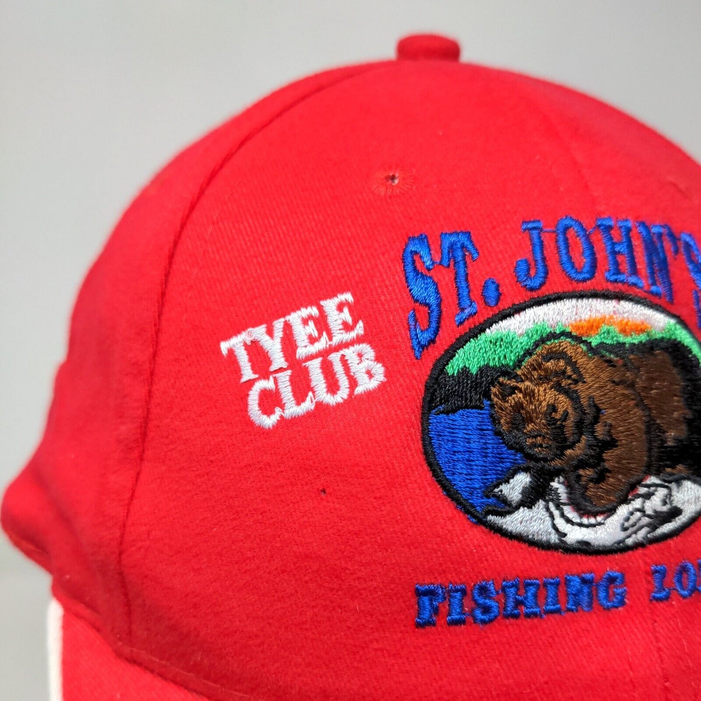 St. John's Fishing Lodge Tyee Club Strapback Hat Red One Size Adjustable Cotton