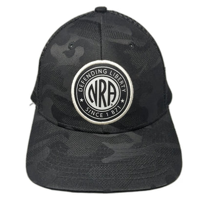 NRA Trucker Hat Black One Size Camo Snapback Mesh Defending Liberty Logo Patch