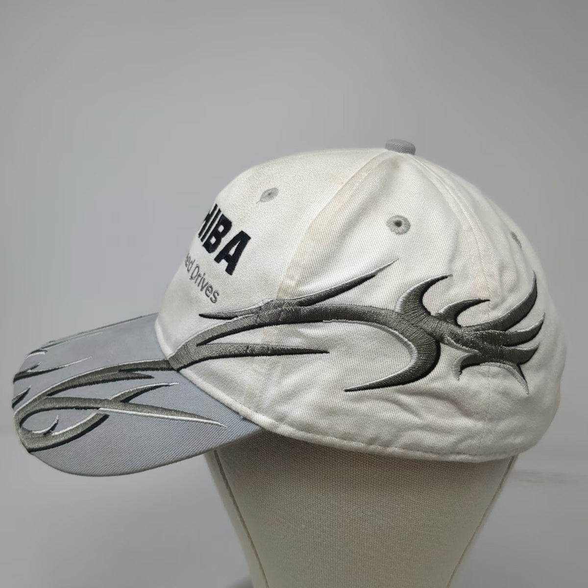 Toshiba Baseball Cap White Gray One Size Tribal Embroidery Adjustable Strap Hat