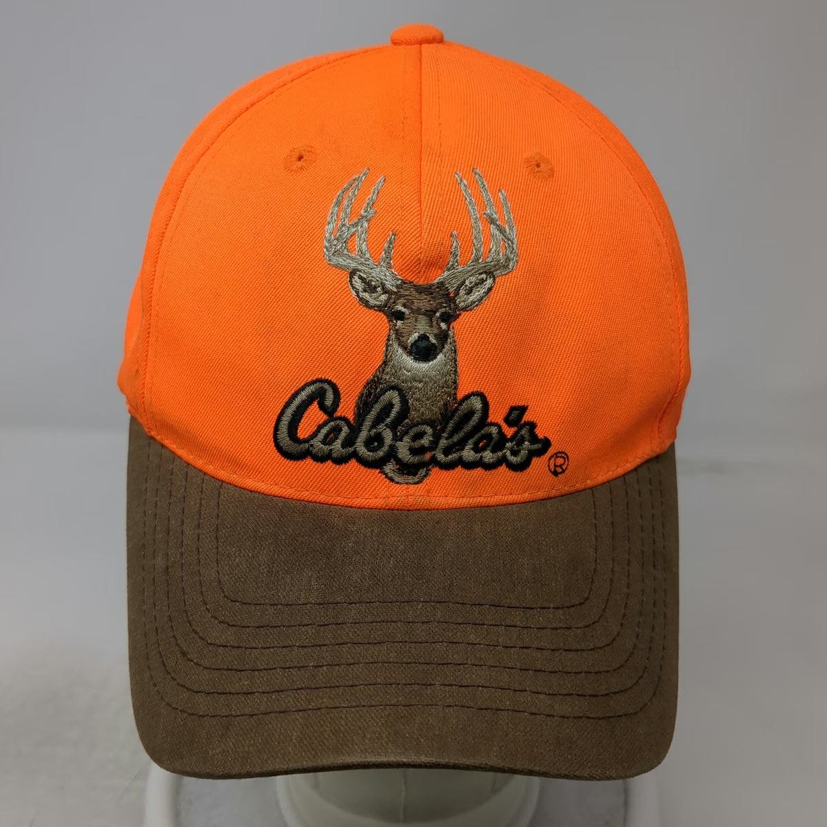 Cabela's Snapback Orange One Size Hat Deer Buck Embroidery EST 1961 Brown Brim