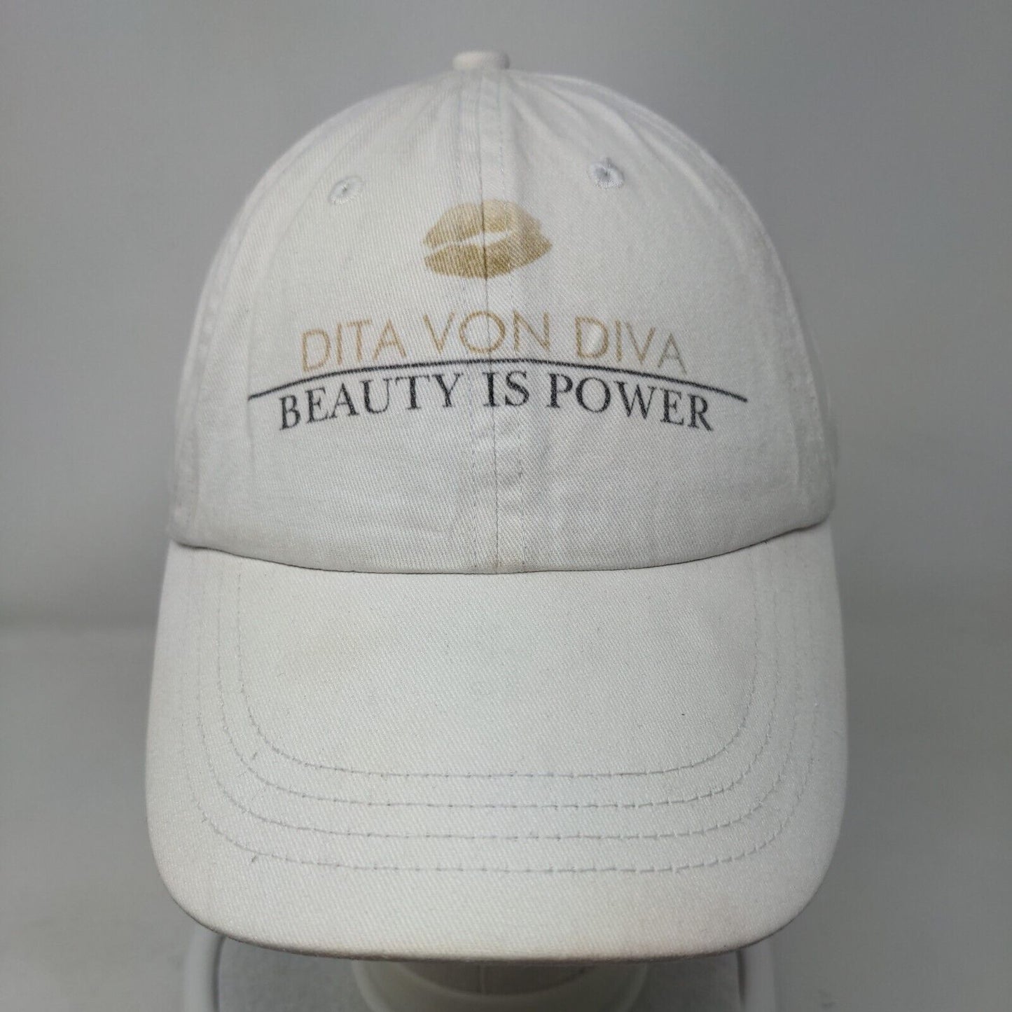 Dita Von Diva Beauty is Power Slideback Hat Cream One Size Adjustable Anvil