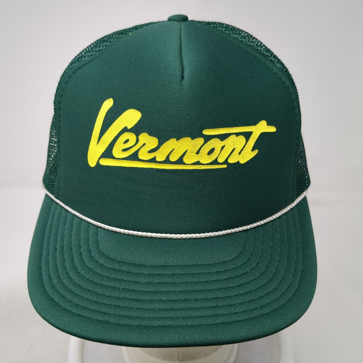 Maydale Trucker Hat Green One Size Foam Front Rope Snapback Vermont Script Cap