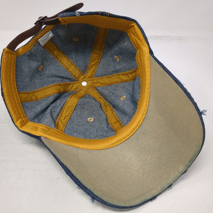 Baseball Cap Blue One Size Rhinestone Brim Rose Embroidery Denim Slideback Hat
