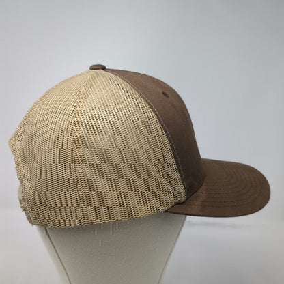 Yupoong Trucker Hat Brown One Size Brundage Leather Patch Mesh Back Snapback