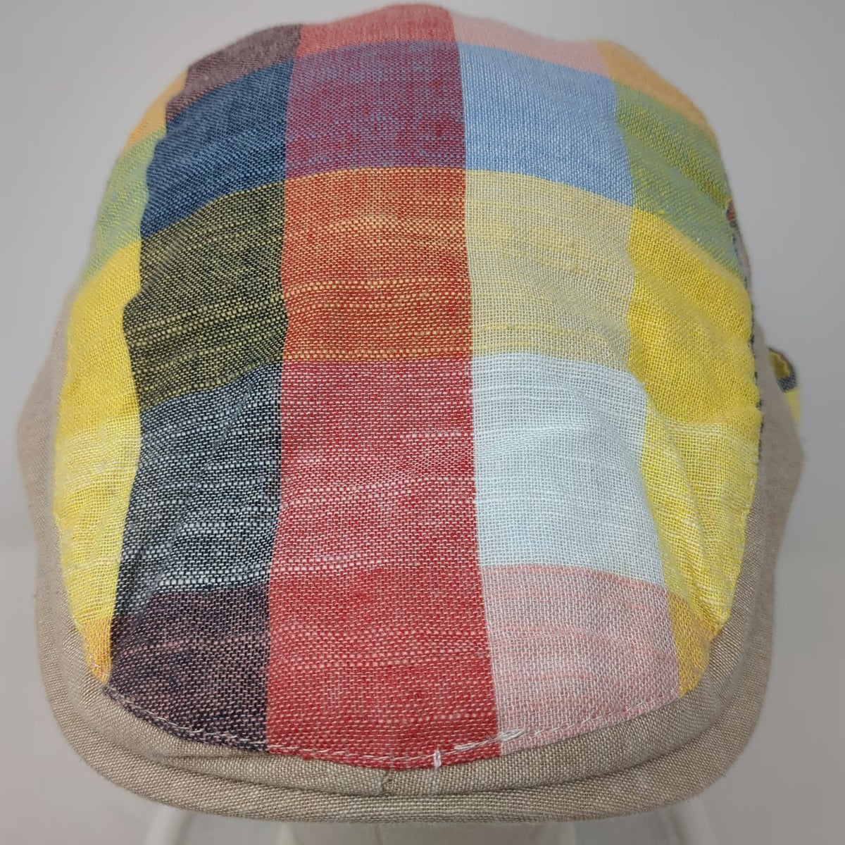 Newsboy Cap Yellow Multicolor Patchwork One Size Slideback Hat Plaid Checkered